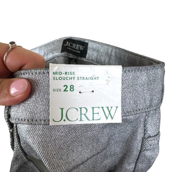 J. Crew Collection NWT Silver Metallic Waxed Mid Rise Slouchy Straight Jeans - Picture 7 of 9